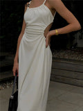 SUCHCUTE Sexy Backless Midi Dress For Women Party Clubwear Elegant Ladies Long Dresses Summer Spaghetti Strap Solid Outfits