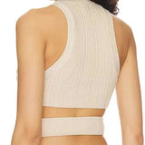 Zingj Sexy Irregular Sleeveless Hollow Kink Wool Woven Vest Women's Fashion Half High Collar Solid Color Crop-Outfit