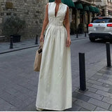 Women's 2025 New Sleeveless V-Neck Dress Casual Waist Zipper Collar Temperament