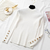 autumn winter women thick sweater pullovers long sleeve button o-neck chic Sweater Female Slim knit top soft jumper