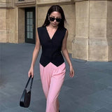 V-Neck Small Suit Vest Women With Retro Short Folded Oversleeping Vest Sleeveless Shoulder