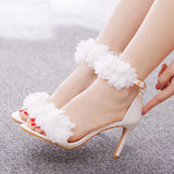 Cm Light Mouth With High-Heeled Sandals White Flowers Light Sandals Fine Heel Fish Mouth Wedding Wedding Wedding
