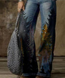 Zingj Plus Size Casual Pants Thin Jeans Wide Leg Pants 211-0-Outfit