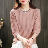 Seven-Sleeved T-Shirt Women's Mid-Sleeve Top Ice Knitted Shirt Thin Mother Spring T-Shirt