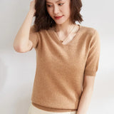 Zingj / Summer 2024 New Knit Short Sleeve Female V Collar Bottom Knit Sleeve Half Sleeve Sweater Loose Bottom Sweater-Outfit