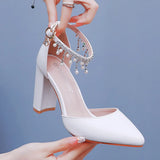 Cm Coarse Heel Sandals Mary Jane White Wedding Large-Size Sandals 42 Yards High Heels Spring And Summer Sandals