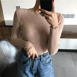 Neck Ruched Women Sweater High Elastic Solid 2021 Fall Winter Fashion Sweater Women Slim Sexy Knitted Pullovers Pull Femme