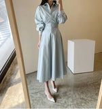 Zingj Chic French Temperament High Waist Show Thin Long POLO Collar Shirt Dress A Line Skirt Female