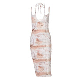 Women Summer V Neck Sleeveless Halter Bodycon Printed Package Hip Pencil Dress Sundress 2021 Female Clothing