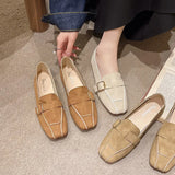 Zingj Shoes Women 2024 New Women's Shoes Spring And Autumn British Square Head Shallow Mouth Flat Shoes Women's Foot Set Beans Shoes Women-Outfit