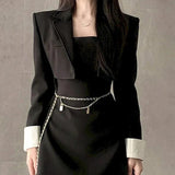Black Two Piece Dress Set Women Blazer Coat+Strap Dress Set Female Casual Korean Fashion Slim Elegant Dress Suit