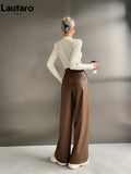 Spring Autumn Loose Casual Flowy Soft Black Brown Pu Leather Wide Leg Pants for Women High Waist Emo Korean Fashion