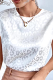 Short Sleeve Tops Fashion Leopard Print Blouse O-neck Women Shirts Casual Streetwear 2023 Loose Jacquard Clothes