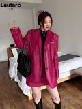 Autumn Loose Casual Shiny Crocodile Print Patent Pu Leather Blazer for Women Single Breasted Luxury Designer