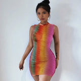 Women Summer Sleeveless See Through Bodycon Striped Mini Dress Sundress 2021 Female Clothing Streetwear Wholesale