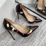 graffiti fetish sexy fashion custom design big size 8cm 10cm 12cm high thin heels pointed toe pumps QP138