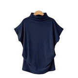 2021 Fashion Turtleneck Batwing Short Sleeve Cotton Shirt Female Casual Solid Blouse Oversized Tops Women