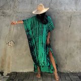 Printed V-neck Batwing Sleeve Side Split Loose Dress For Women Clothes Plus Size Beachwear Maxi Dress