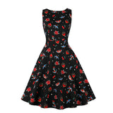 Arrivals Sleeveless Plaid Swing Flare Summer Dress Orange Fruit Printed 50s Elegant Party Wear A Line Midi Office