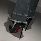 Zingj Heels With Black Side Air With Rhinestone Temperament Socialite Nude Pointed 2023 New Spot-Outfit