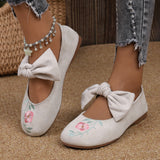 Embroidered Bow Flat Bottom Mary Jane Single Shoes Women's National Style Set Lightweight Work