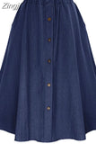 Women Casual Jeans Skirt Summer Korean Preppy Style Students A-Line High Waist Solid Color Midi Denim Skirt Faldas
