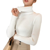 Women High Neck Sweater Slim Soft Long Sleeve Knit Pullover Sexy Slim Stretch Turtleneck