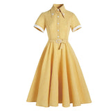 Robe Femme Summer Dress Plaid Print Blue Yellow Vintage Rockabilly Jurken 40s 50s Retro Swing Pinup Women Hepburn