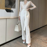 Overalls Playsuits 2021 New Fashion Lace V-neck Lace-up Jumpsuits Ladies