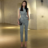 Designer Pants Suit Set Women's Elegant Solid Black Velvet Blazer Jacket And Wide Leg Pants Sets Catwalk Lady