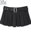 Women Pleated Skirt Y2k Black Gothic Girls 90s Skirt Harajuku Korean Casual Vintage A-line Mini Skirt With Belt Summer