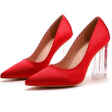 Cm Crystal Transparent Square Heel Pointed Shoes Bridal Shoes Silk Satin Dress Dress Shoes Wedding