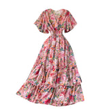 Zingj Typhoon Aesthetic Dress V Collar Lotus Leaf Edge High Waist Slim Skirt Sen Printed Fairy
