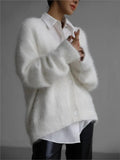 Women Imitation Mink Velvet Knitted Cardigan Loose Long Sleeve Single Breasted Sweater 2023 Autumn Fashion Casual Lady