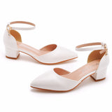 7 Cm Thick Heel Sharp-Headed Hollow Sandals Spring Square Side Light Women's Shoes White Buckle Bride High