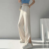2022 Summer Women's Wide Leg Pants Korean High Waist Loose Casual Pants Woman Comfortable Cool Split Straight