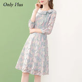 Blue Lace Dress French Floral Dress Female 2022 Spring New Women A-line O-neck Sweet Dresses Streetwear