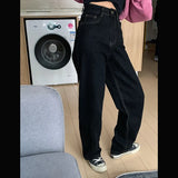 High Waist Women Black Jeans Korean Fashion Streetwear Wide Leg Jean Female Denim Trouser Straight Baggy Mom Denim