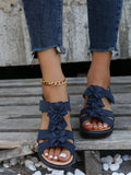 for Women's Summer 2022 Plus Size Casual Round Toe Flower Sandals Women Wedge Roman Sandals Women PU Leather