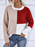 Women Clothing Autumn Winter 2022 New Color Contrast Round Neck Knitted Pullover Casual Loose Sweater Streetwear Long Sleeve