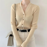 Summer Korean Style Knitted Sweaters Women Buttons Cardigan Slim Ladies Fashion Long Sleeve