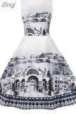 Dress Women Vintage Elegant Party Dress Retro Swing Floral Print Sleeveless Casual Midi Sundress