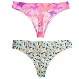 2pcs Sexy Flowers Lingerie Woman Knickers Low-waist Panties Thong Seamless Breathable Underwear Female G String