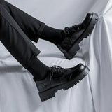 Men's Leather Shoes Spring British Platform Casual Derby Shoes Men's Dress Wedding Black Low Top Martin Boots