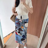 Folds 2025 Spring And Summer New Fashion High-Rise Thin Cartoon Puppies Print Half-Dress Women's