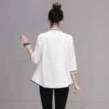 Autumn Dress New 2025 Shirt Women's Seven Minute Sleeve Versatile Standing Collar Embroidered A Figure Doll Shirt