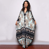 Print Deep V-neck Dress Batwing Sleeve Long Dresses Women 2022 Summer Dress Beachwear Bohemian Women Kaftan