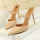 Zingj Retro Simple Baotou Slippers With High With Shallow Pointed Out A Word With Female
