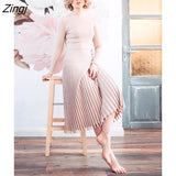 Women Knitted Long Dress Ribbed Elegant Midi Bodycon Sweater Dress Official Ladies Bandage Pleated Dresses