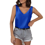 Solid Color Satin Vest V-Collar Casual Sling Sleeveless Shirt Summer Basic
